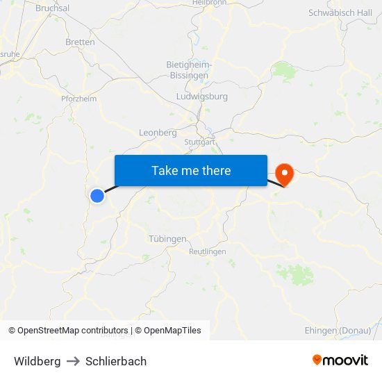 Wildberg to Schlierbach map