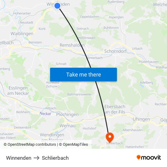 Winnenden to Schlierbach map