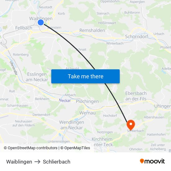 Waiblingen to Schlierbach map