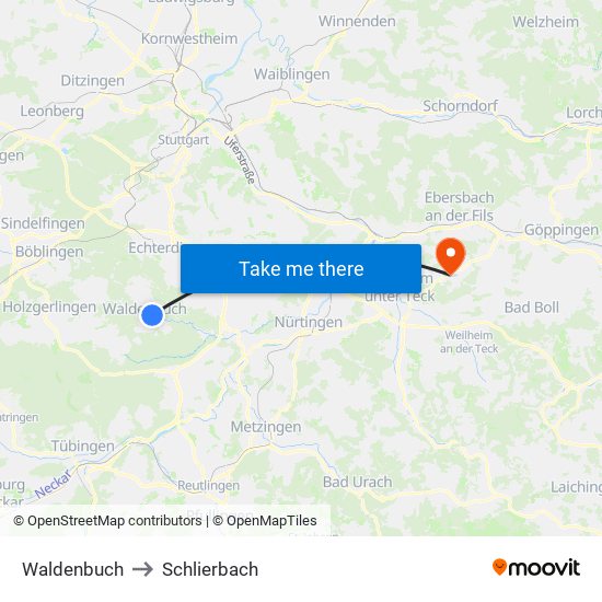 Waldenbuch to Schlierbach map