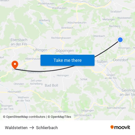 Waldstetten to Schlierbach map