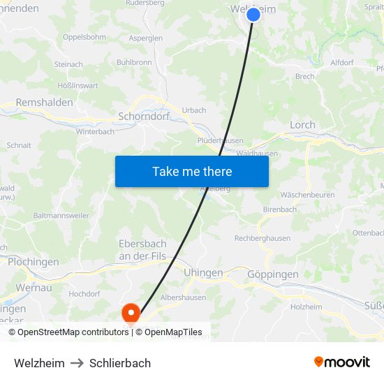 Welzheim to Schlierbach map