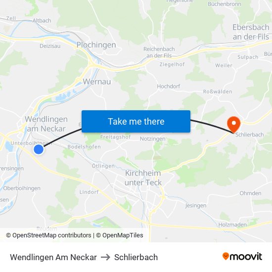 Wendlingen Am Neckar to Schlierbach map