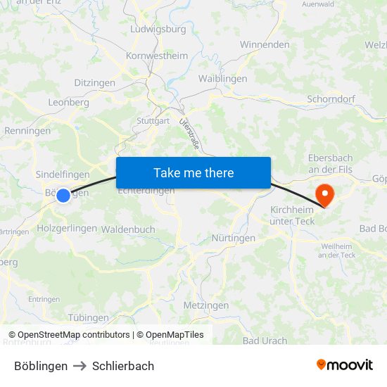 Böblingen to Schlierbach map