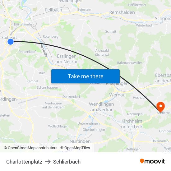 Charlottenplatz to Schlierbach map