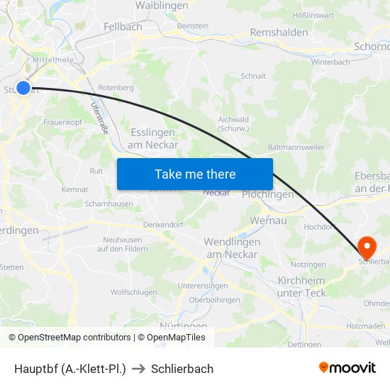 Hauptbf (A.-Klett-Pl.) to Schlierbach map