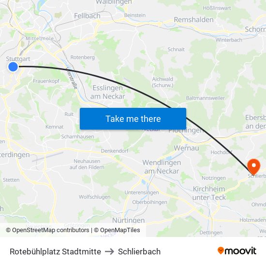 Rotebühlplatz Stadtmitte to Schlierbach map