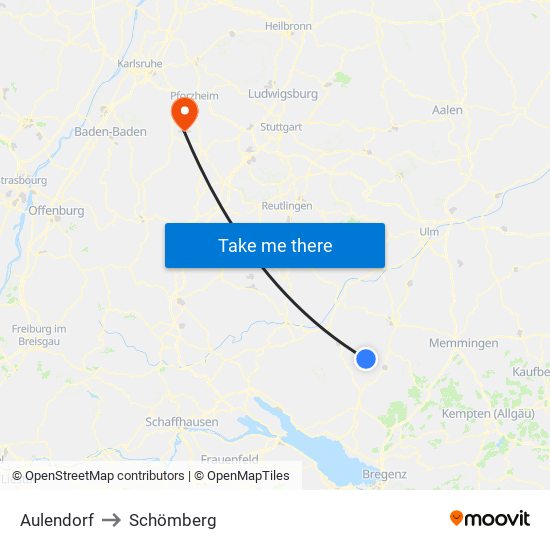 Aulendorf to Schömberg map