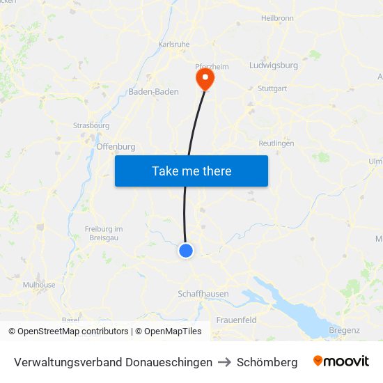 Verwaltungsverband Donaueschingen to Schömberg map