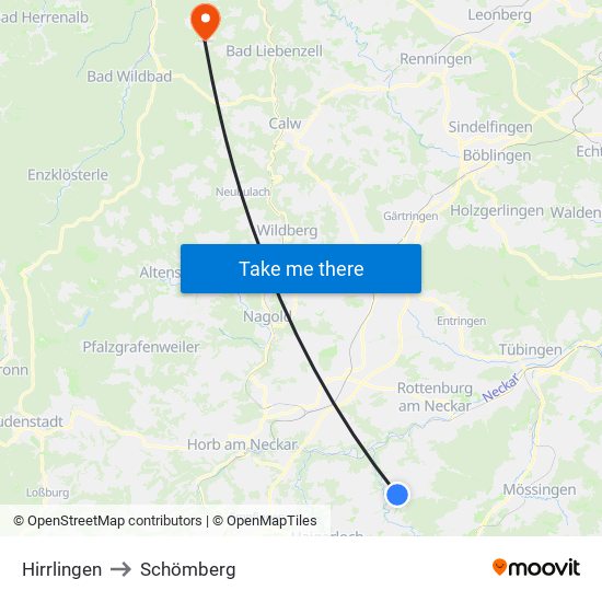 Hirrlingen to Schömberg map