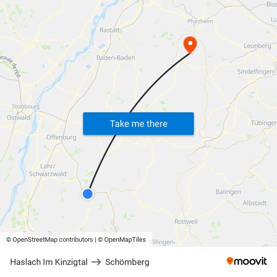 Haslach Im Kinzigtal to Schömberg map