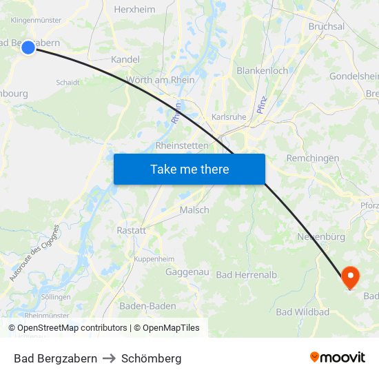 Bad Bergzabern to Schömberg map