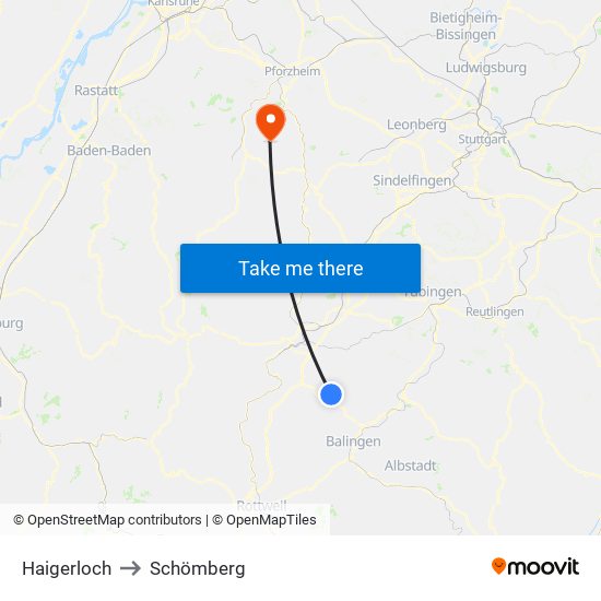 Haigerloch to Schömberg map