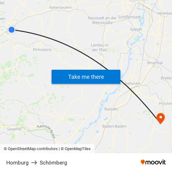 Homburg to Schömberg map