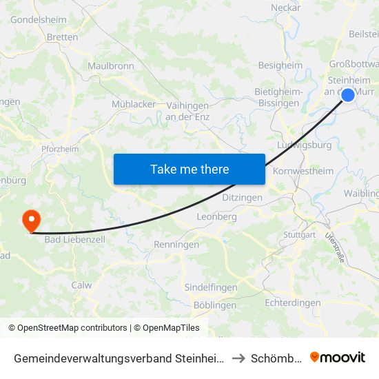 Gemeindeverwaltungsverband Steinheim-Murr to Schömberg map