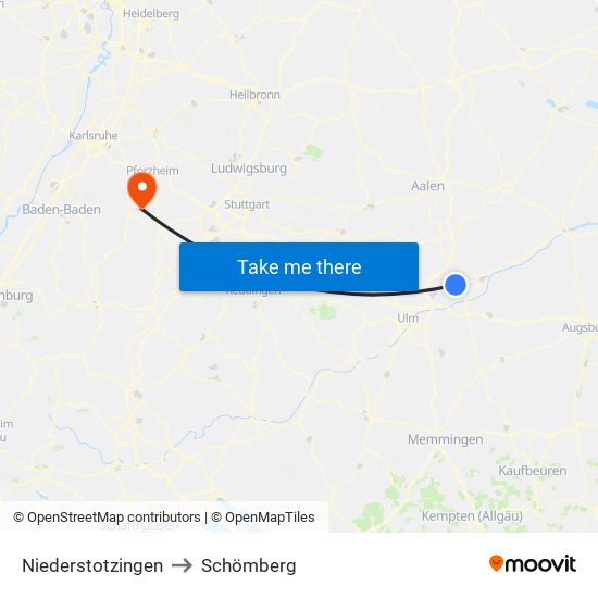 Niederstotzingen to Schömberg map