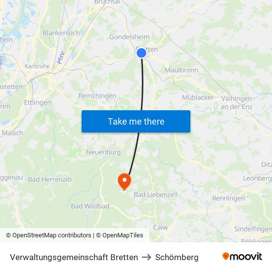 Verwaltungsgemeinschaft Bretten to Schömberg map