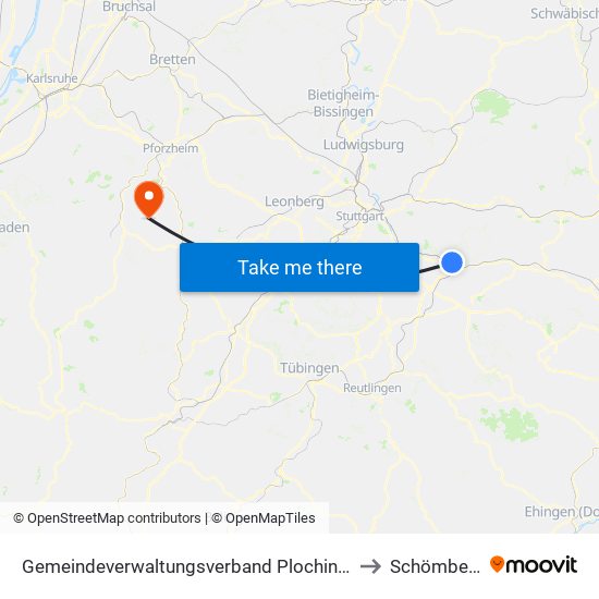 Gemeindeverwaltungsverband Plochingen to Schömberg map