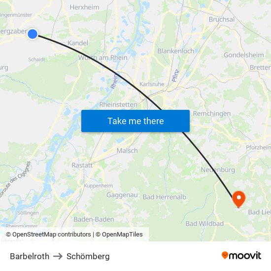 Barbelroth to Schömberg map