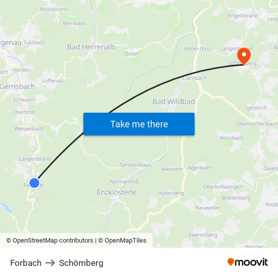 Forbach to Schömberg map