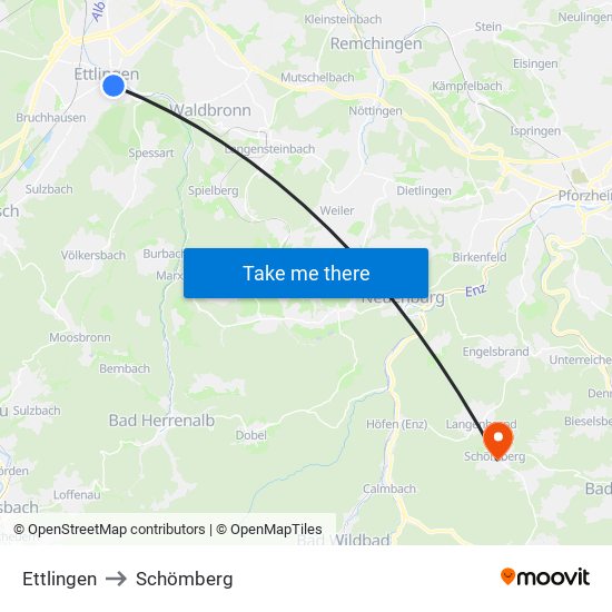 Ettlingen to Schömberg map