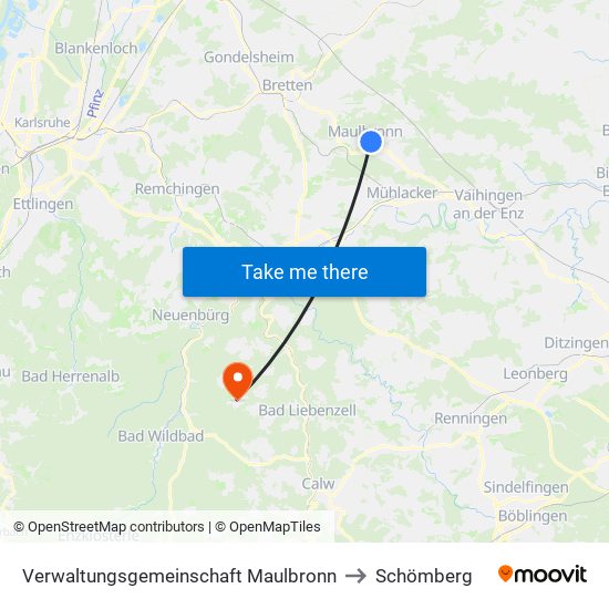 Verwaltungsgemeinschaft Maulbronn to Schömberg map