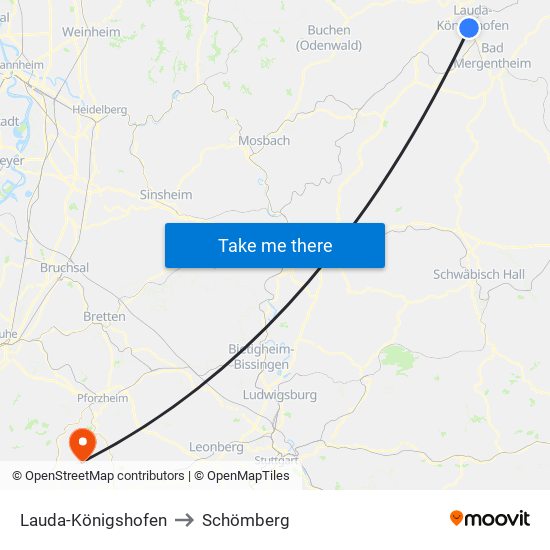 Lauda-Königshofen to Schömberg map