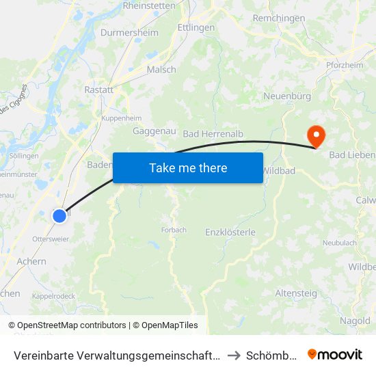 Vereinbarte Verwaltungsgemeinschaft Bühl to Schömberg map