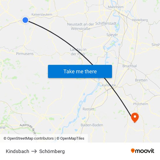 Kindsbach to Schömberg map