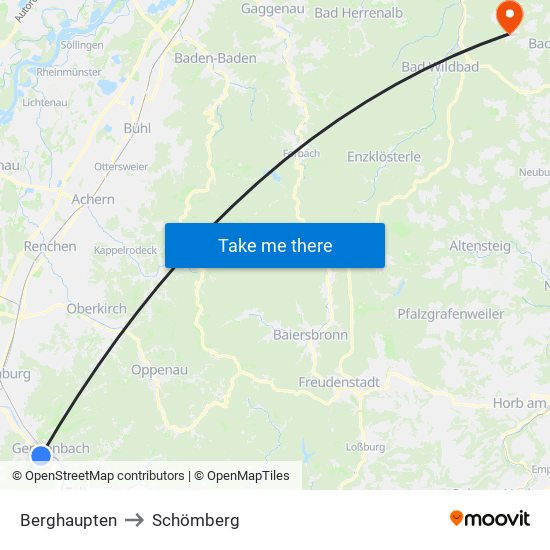 Berghaupten to Schömberg map