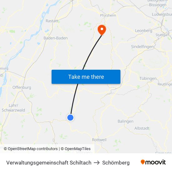 Verwaltungsgemeinschaft Schiltach to Schömberg map