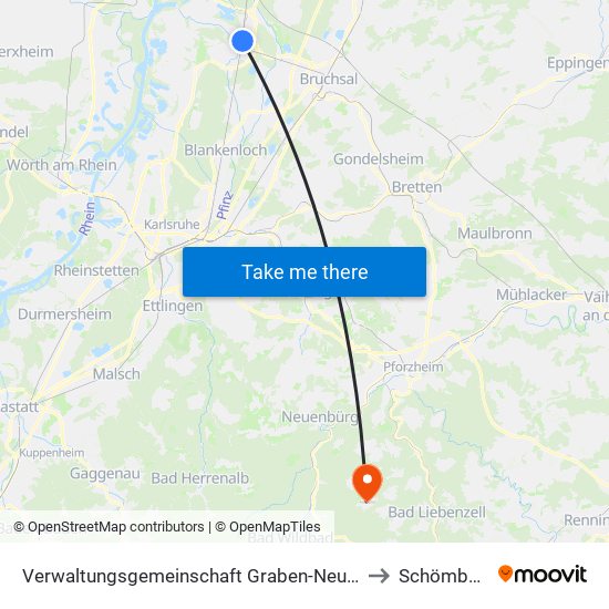 Verwaltungsgemeinschaft Graben-Neudorf to Schömberg map