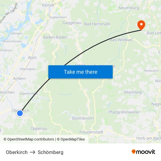 Oberkirch to Schömberg map