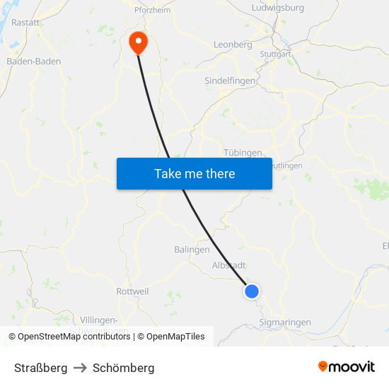 Straßberg to Schömberg map