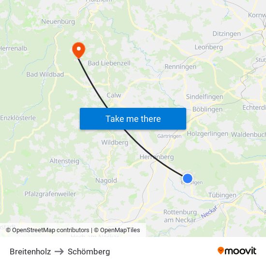 Breitenholz to Schömberg map