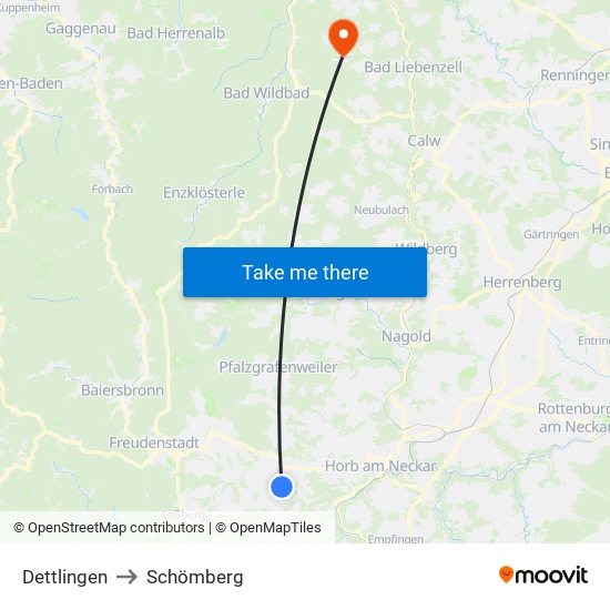 Dettlingen to Schömberg map