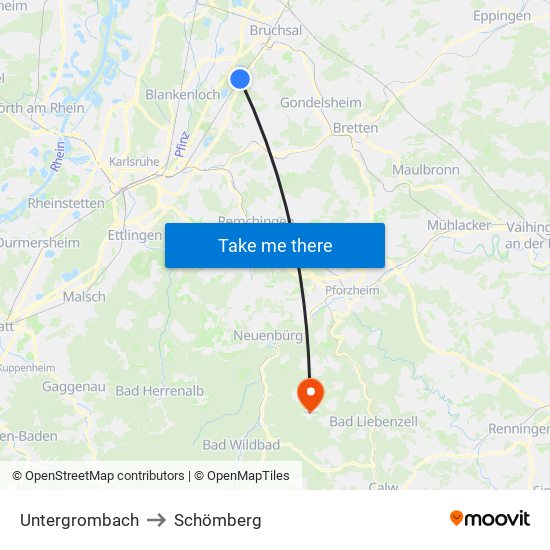 Untergrombach to Schömberg map