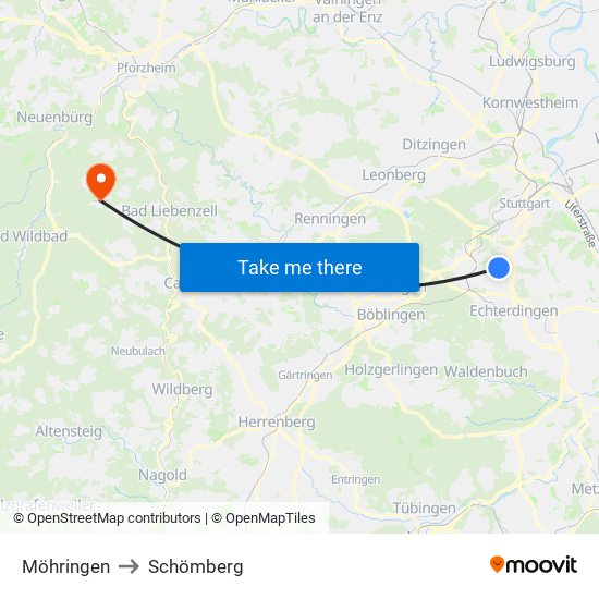Möhringen to Schömberg map