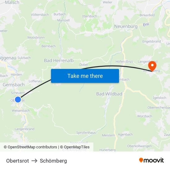 Obertsrot to Schömberg map