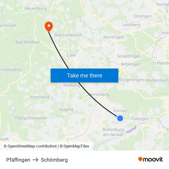 Pfäffingen to Schömberg map