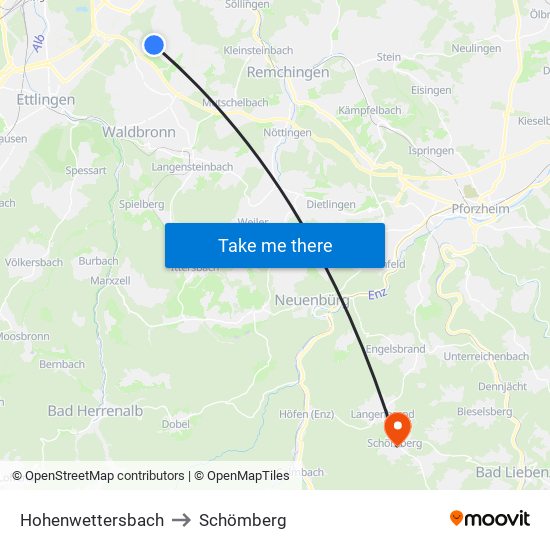 Hohenwettersbach to Schömberg map