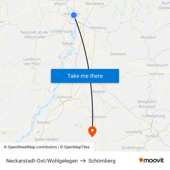 Neckarstadt-Ost/Wohlgelegen to Schömberg map