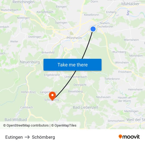 Eutingen to Schömberg map