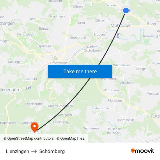 Lienzingen to Schömberg map