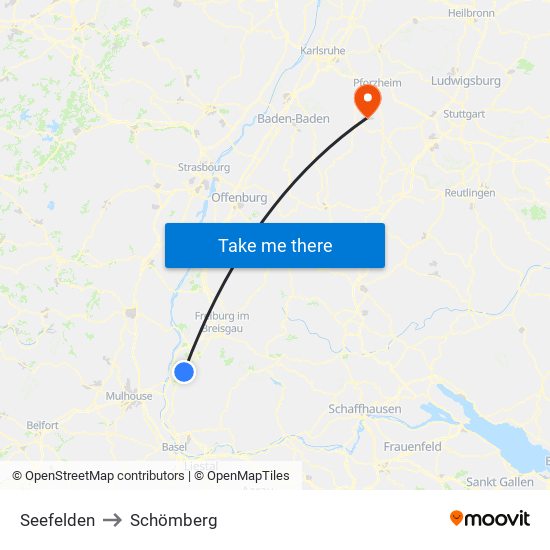Seefelden to Schömberg map