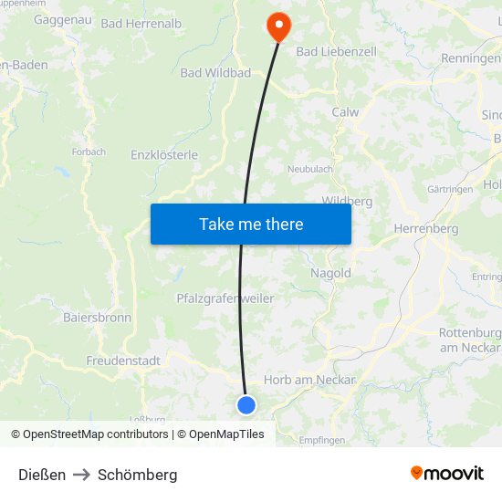 Dießen to Schömberg map