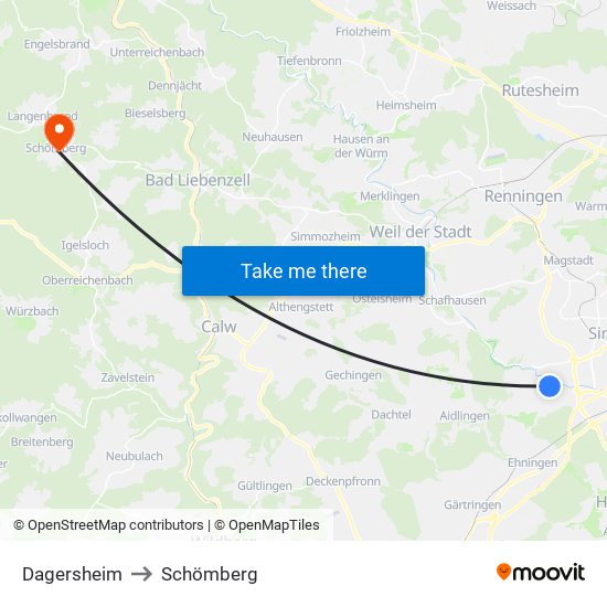 Dagersheim to Schömberg map