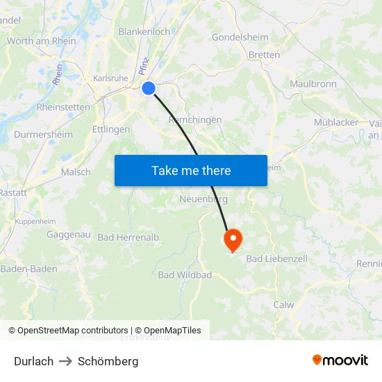 Durlach to Schömberg map
