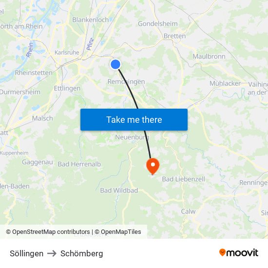 Söllingen to Schömberg map