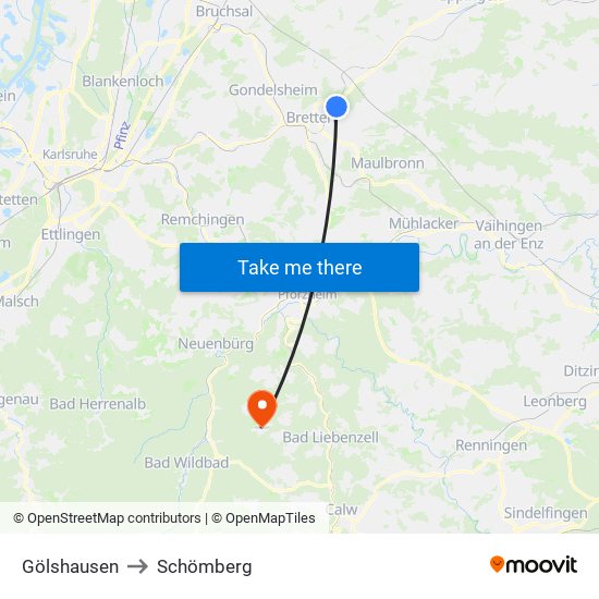 Gölshausen to Schömberg map